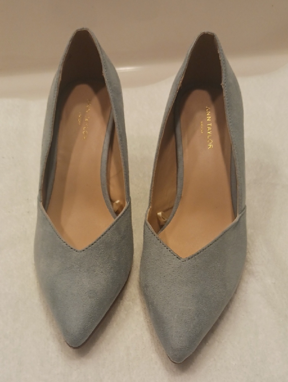 Ann Taylor Suede Pointed-Toe Pumps in Pale Gray-Blue